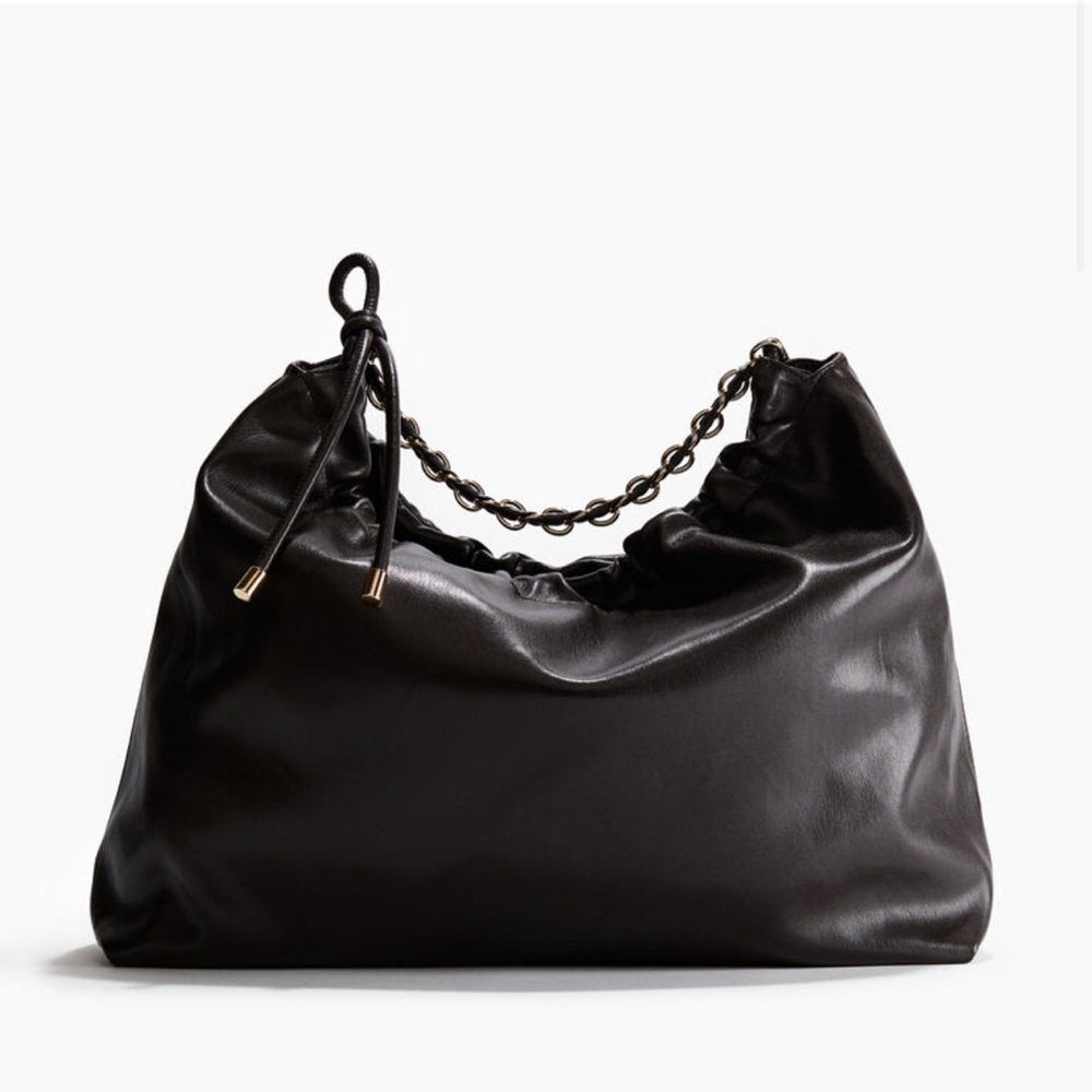 H&M Dark Brown Faux Leather Chain Hobo Bag